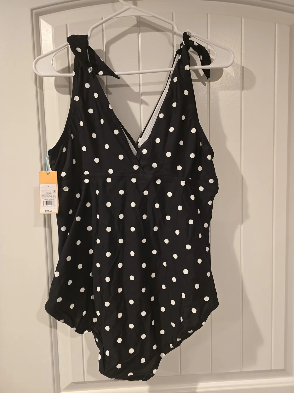 NWT Kona Sol Black White Polka Dot Faux Wrap One-Piece Swimsuit Sz XL